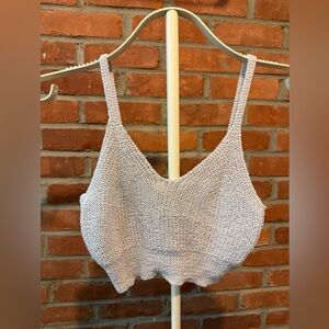 Crochet Knit Tank Top in Gray / Light Lavender